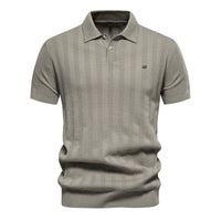 Herren Kurzarm Rippstrick Poloshirt in Grau/Grün