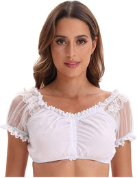 Damen Weiß Bluse Dirndl Oktoberfest | Kurzarm mit Spitze in Weiß
