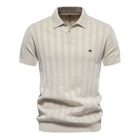 Herren Kurzarm Rippstrick Poloshirt in Beige