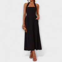 Lydia - Mid-Length Halterkleid mit Taillendetail in Schwarz