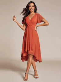 Damen Sommer Asymmetrisch Hochzeitsgast Midikleid in Orange