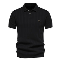 Herren Kurzarm Rippstrick Poloshirt in Schwarz