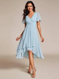 Damen Sommer Asymmetrisch Hochzeitsgast Midikleid in Hellblau