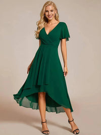 Damen Sommer Asymmetrisch Hochzeitsgast Midikleid in Grün