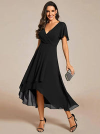 Damen Sommer Asymmetrisch Hochzeitsgast Midikleid in Schwarz