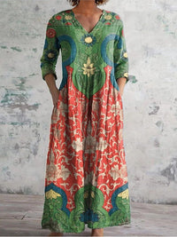Alina® | Maxi-Kleid mit vintage Blumenmuster in Grün