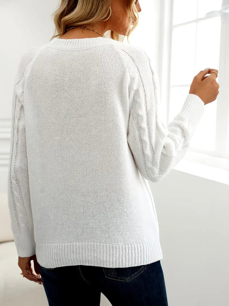 SOLIDER KABELSTRICKPULLOVER FÜR DAMEN | ELEGANTER WARMER STIL