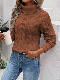 Damen Gemütlich Strickpullover | Rollkragen in Braun