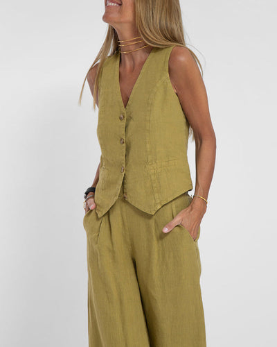 Leinen 2-teiliges Set mit weit geschnittenen Hosen und Weste – Alma