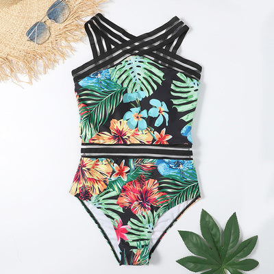 Blume Einteiliger bedruckter Bikini