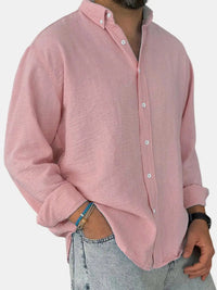 Herren Freizeit Button-Down Langarm Hemd in Rosa