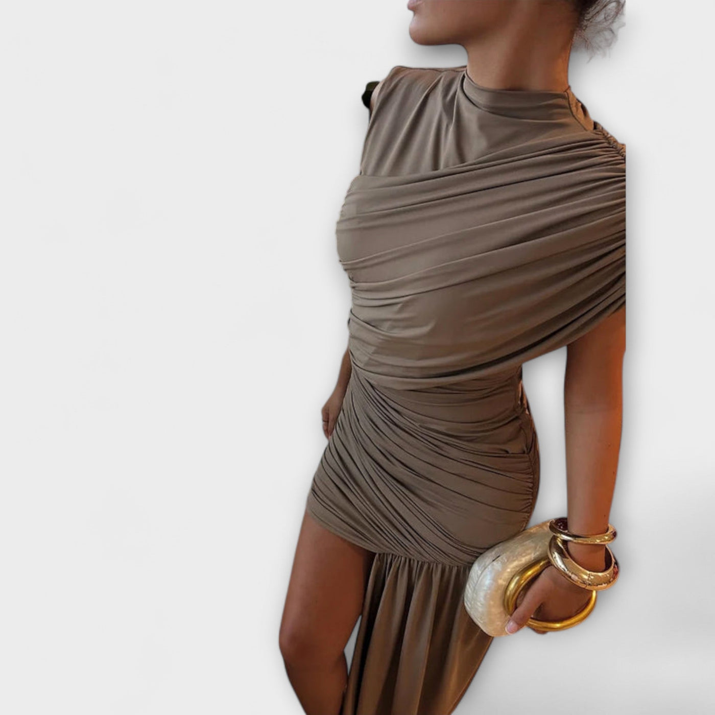 Lila - Schickes, schmal geschnittenes Kleid mit Rundhalsausschnitt und Plissee