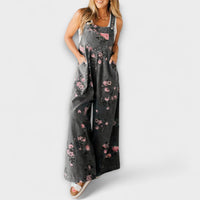 Bethany - Blumenmuster Weite Denim Latzhose in Grau