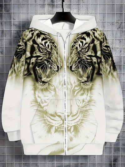 Murillo – Lässige Langarm Kapuzenpullover Jacke Mit Tigerprint