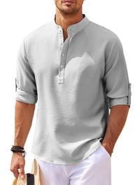 Michael - Legeres Sommerhemd ohne Kragen - Sommer-Chic in Hellgrau