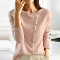 Strickjacke Damen Knopfleiste Langarm | Klassisch Leicht in Rosa