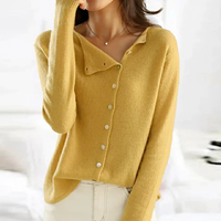 Strickjacke Damen Knopfleiste Langarm | Klassisch Leicht in Gelb
