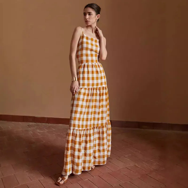 Daphne - Lässiges gebundenes Kleid kariert rückenfrei