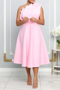 Ein-Schulter-Cocktailkleid für Damen | Midi in Rosa