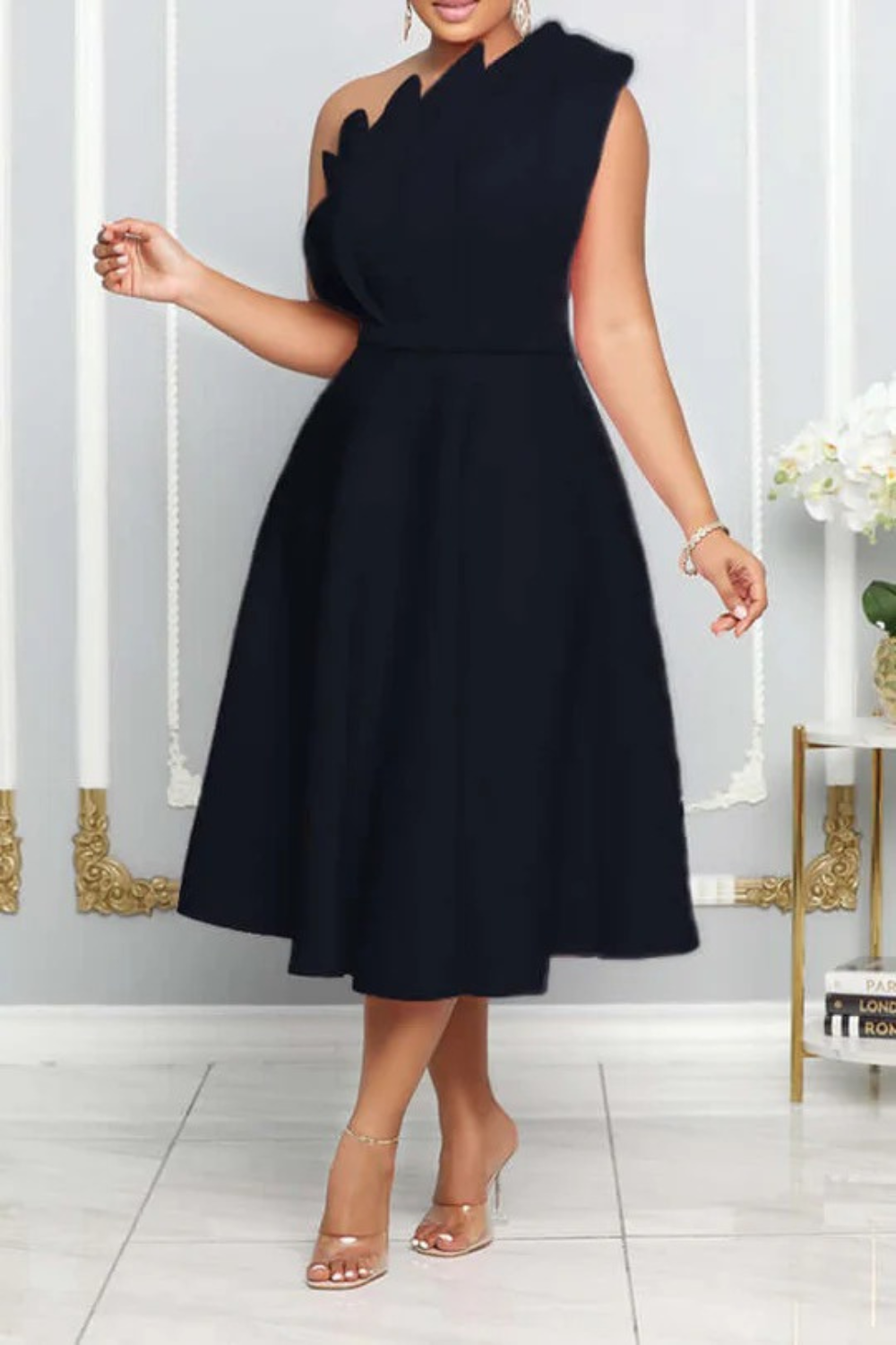 Ein-Schulter-Cocktailkleid für Damen | Midi