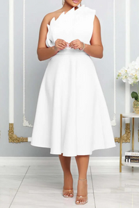 Ein-Schulter-Cocktailkleid für Damen | Midi in Weiß