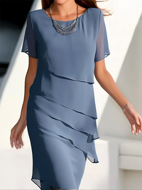 Ivie | Chiffon Kleid Blau | Midi in Blau