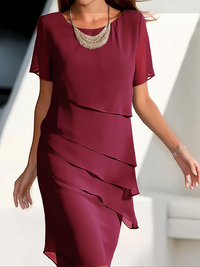 Ivie | Chiffon Kleid Blau | Midi in Rot