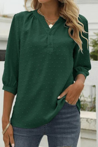 Pamela | Damen Elegant Oberteile | Weiß Top in Dunkelgrün