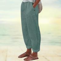 Zafina |  Damen Elegant Weite Hose | Weiß in Türkis
