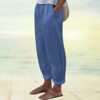 Zafina |  Damen Elegant Weite Hose | Weiß in Blau