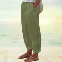 Zafina |  Damen Elegant Weite Hose | Weiß in Grün