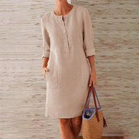 Shine | Langarm Shirtkleid | Midi in Beige