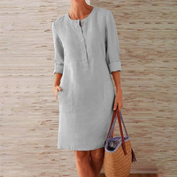Shine | Langarm Shirtkleid | Midi in Hellgrau