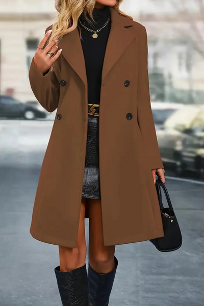 Eleganter doppelreihiger Trenchcoat für Damen | Lang