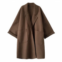 Eleganter Trenchcoat aus Wolle in Übergröße für Frauen - Esther in Kaffee