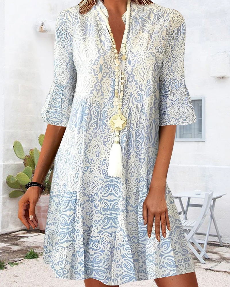 Elegantes bedrucktes langärmliges Kleid für Damen | Mini