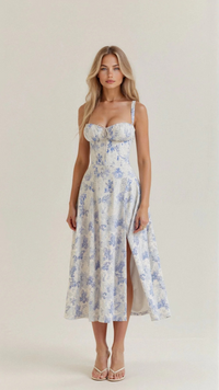 Elegantes Damen Korsett Sommerkleid | Midi in Blau