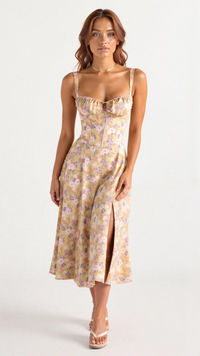 Elegantes Damen Korsett Sommerkleid | Midi in Gelb