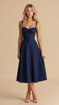 Elegantes Damen Korsett Sommerkleid | Midi in Marineblau