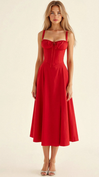 Elegantes Damen Korsett Sommerkleid | Midi in Rot