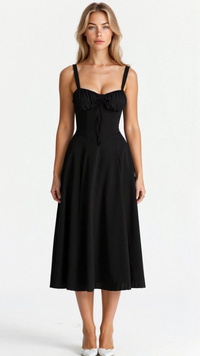 Elegantes Damen Korsett Sommerkleid | Midi in Schwarz