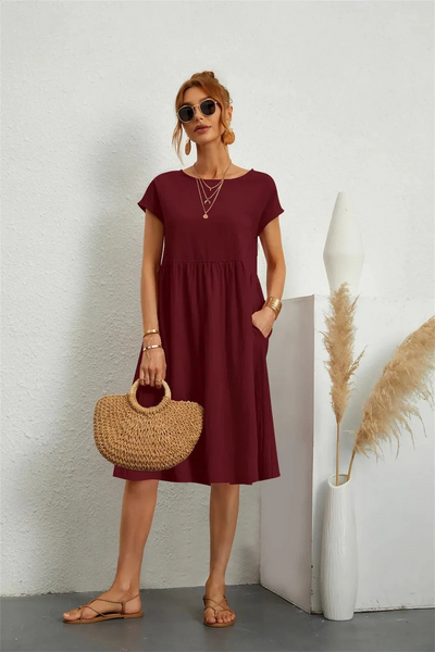 Elegantes Damen Sommerkleid mit Tasche | Midi