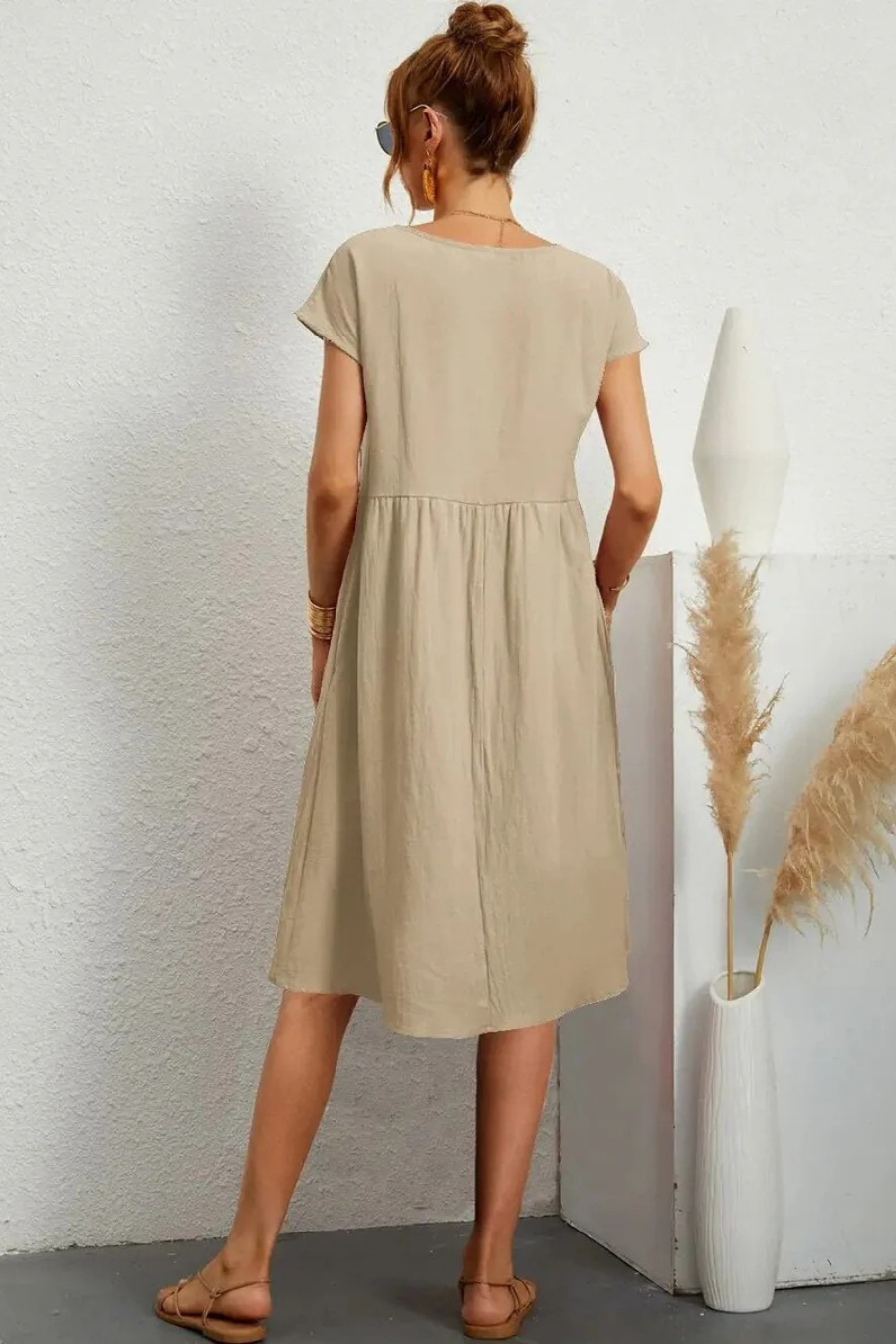Elegantes Damen Sommerkleid mit Tasche | Midi