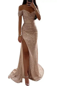 Elegantes Glitzer-Abendkleid für Damen | Maxi in Champagner