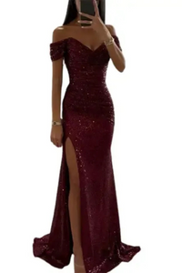 Elegantes Glitzer-Abendkleid für Damen | Maxi in Rot