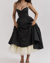 Elegantes Partykleid mit Volumen | Midi in Schwarz