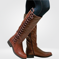 Cornelia | Damen Blockabsatz Kniehohe Stiefel in Braun