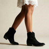 Ella | Damen Lässige Cowboy Blockabsatz Stiefeletten in Schwarz