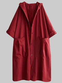Ella | Damen Langer Wasserdichter Kapuze Trenchcoat in Rot