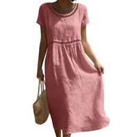 Emilia | Leinenlook-Midikleid mit Spitze in Rosa